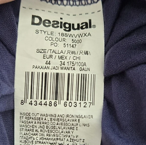 Desigual royal blue print dress rouched cap sleeve sz 44 - Picture 8 of 10